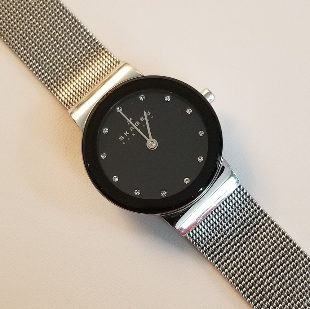 Skagen watch black face with diamonds